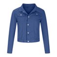 thumbnail image 4 of IROINID Veste en Denim pour Femme à Manches Longues, Couleur Unie, Col à Revers, Manteau, Poches Confortables, Veste en Denim, Manteau, 4 of 8