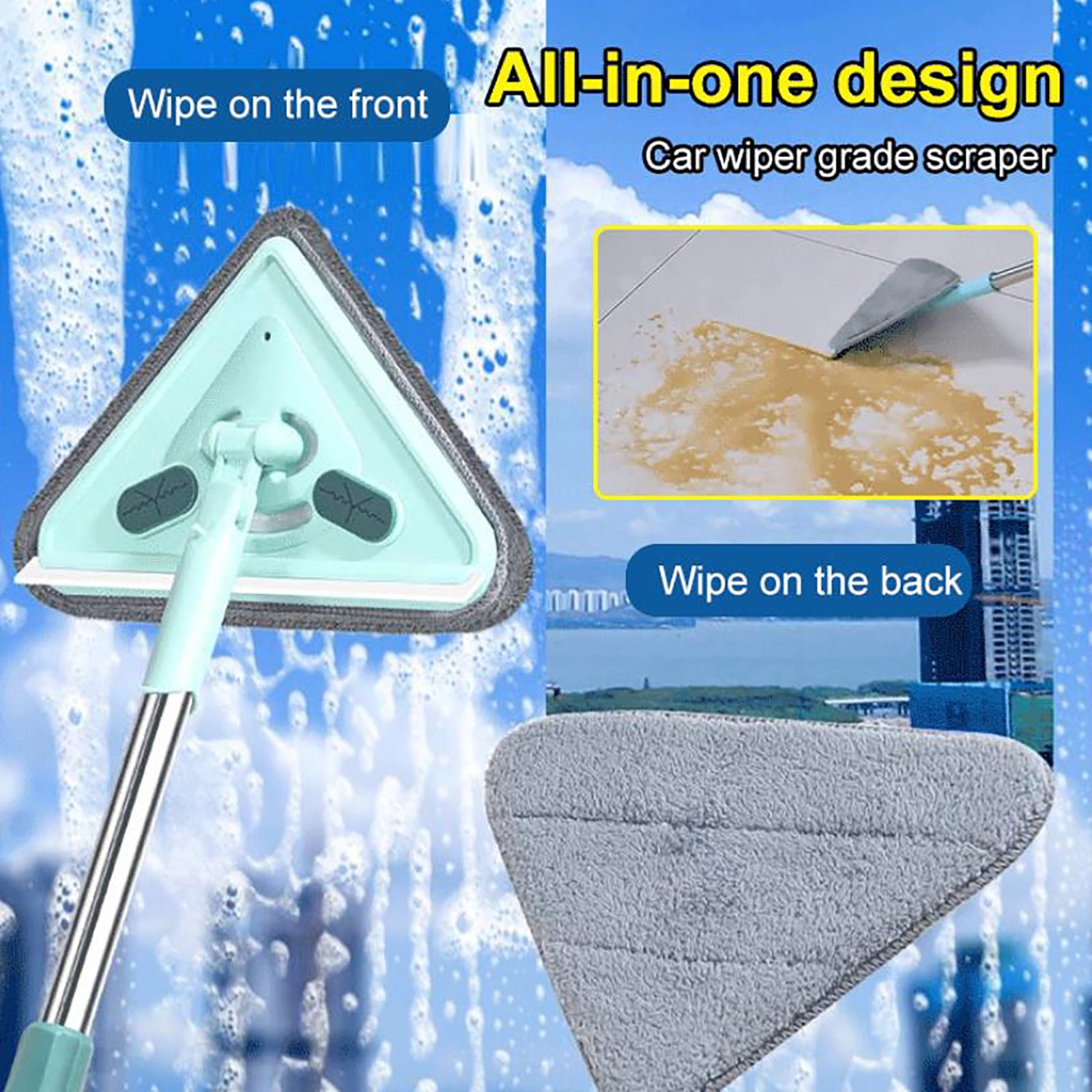 Chmadoxn 25 Cm Mop Household Scraping Wall Ceiling Ceiling Glass Cleaning Mop, Multifunctional TriangleMop Multifunctional Mop