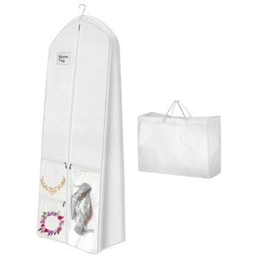 SDNall Dress for Women, White Dress Women, Long Dresses for Women, 71 inch Wedding Dress Garment Bag with 16 inch Gusseted Dress Bags for Gowns Long 4 Pockets Dress Cover for Women White