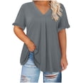 thumbnail image 1 of Chbgutlmr Womens Shirts Plus Size V Neck Ruffle Short Sleeve Ruched Blouse Loose Comfy Summer Casual Tops, 1 of 7