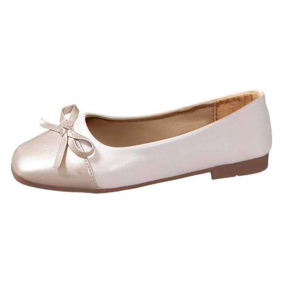 Bmisegm Ladies Large Size Single Shoes Simple Pure Colour Bowknot Low Heel Flat Bottom Single Shoes Loafers Casual Shoes for Women White 42