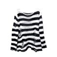 thumbnail image 2 of Women Hollow Knit Long/Short Sweater Adults Color Block Stripe Pattern Long Sleeve  Neck Pullover Streetwear Warm Autumn, 2 of 5