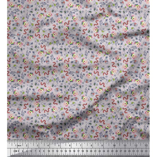 Soimoi Cotton Duck Fabric Earthworm,Fruit & Insect Print Fabric by Yard 56 Inch Wide
