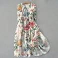 thumbnail image 2 of Pisexur Robes d'Été pour Femmes Mode Bohème à Imprimé Floral Robe Maxi Tunique Décontractée Taille Élastique Robe Soleil Col Rabattu Boutonnée Longue Robe Manches 3/4 Col en V Fluide Coton Lin Robe de Plage, 2 of 6