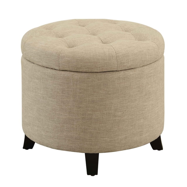 Convenience Concepts Designs4Comfort Pouf de Rangement Rond en Faux Lin