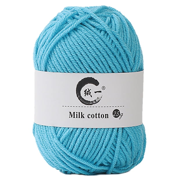 TopLLC Colorful Hand Knitting 25g Knitting Crochet Milk Soft Baby Cotton Wool Yarn in a vibrant blue shade. The skein is neatly wound and labeled with 'Milk Cotton 25g,' showcasing its soft and durable texture. Perfect for arts and crafts, crocheting, knitting, and DIY projects, suitable for beginners and experienced crafters.