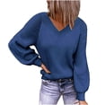 thumbnail image 1 of Fall Sweaters for Women V Neck Long Sleeve Solid Color Ribbed Pullover Sweaters Casual Loose Comfy Shirts Tunic Tops, 1 of 5