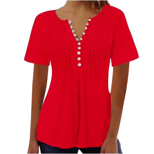 Blouses pour Femmes Imprimé Col en V Boutonné Haut Court
