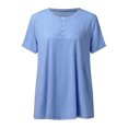 thumbnail image 4 of MAWCLOS Ladies T Shirt Solid Color Tops V Neck Tee Comfy Street Short Sleeve Blouse Blue S, 4 of 7