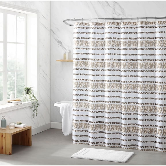 Swift Home 1-Piece Striped Fabric Shower Curtain