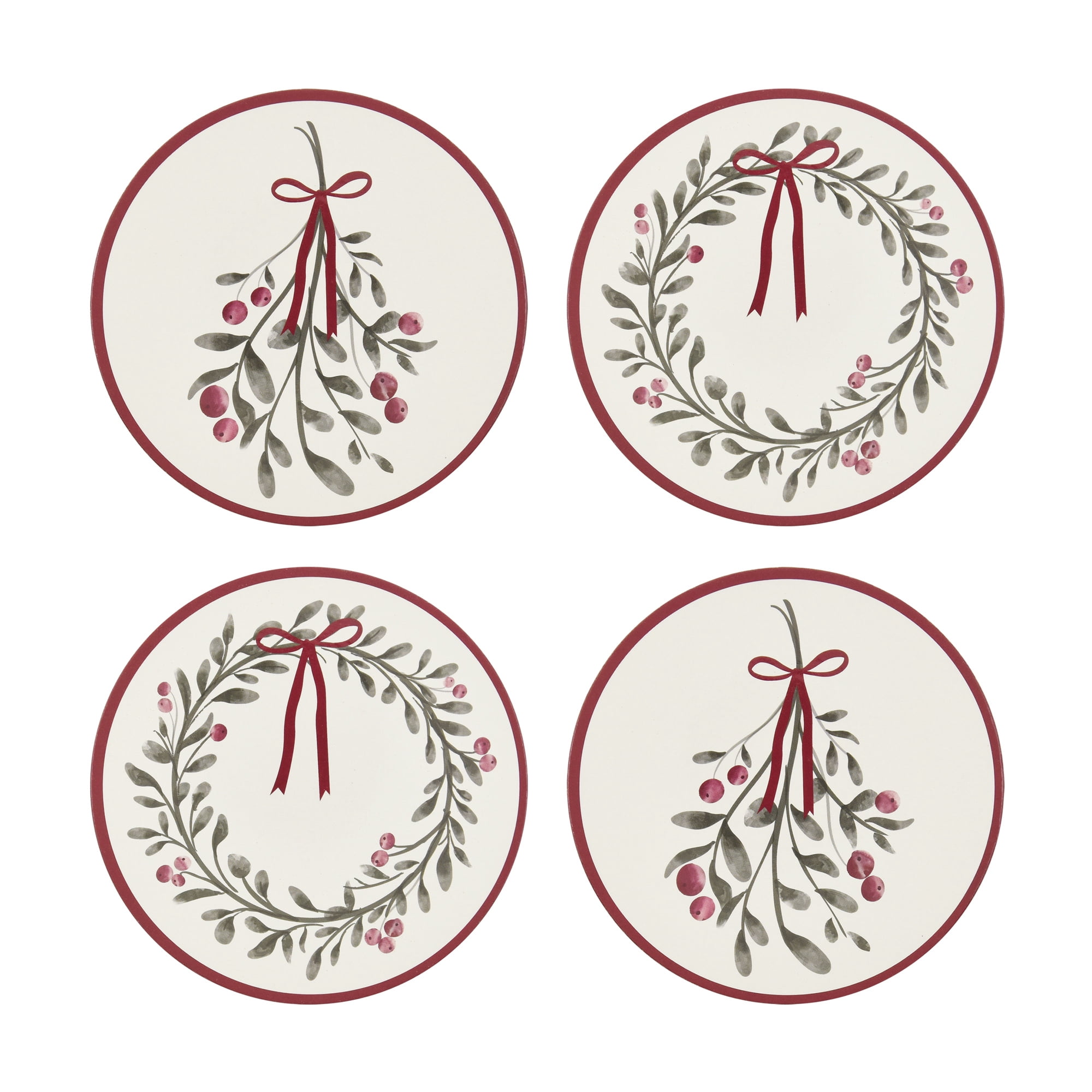 Christmas Berry Red Bow Round Cork Coasters, Decorative Table Protector ...