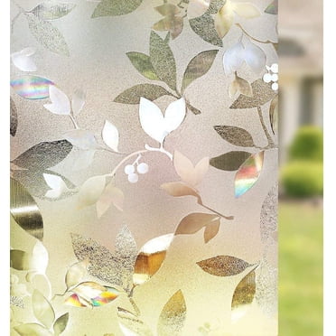 Decorative Window Film, Static Cling Privacy Window Sticker, No Glue 3D Window Glass Film for Home Office, Removable Non-Adhesive Window Tint Film, Leaf Pattern, 17.5 x 78.7 inches(45x200cm)