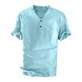 thumbnail image 1 of Chemises pour Hommes Lin Chemise Homme à Manches Courtes Couleur Unie Coton Lin Chemise Décontractée à Manches Courtes Col Pliable Haut Blouse à Col Rabattu, 1 of 5