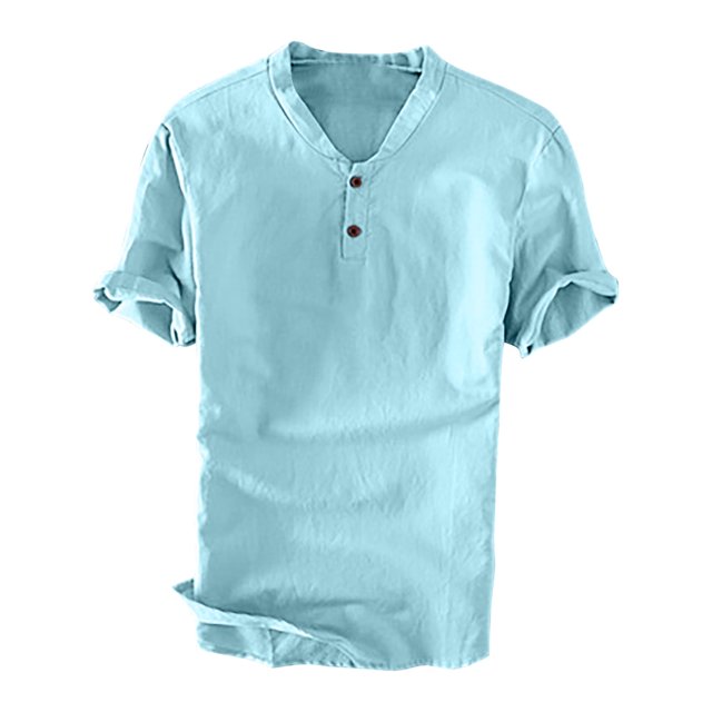 Chemises pour Hommes Lin Chemise Homme à Manches Courtes Couleur Unie Coton Lin Chemise Décontractée à Manches Courtes Col Pliable Haut Blouse à Col Rabattu