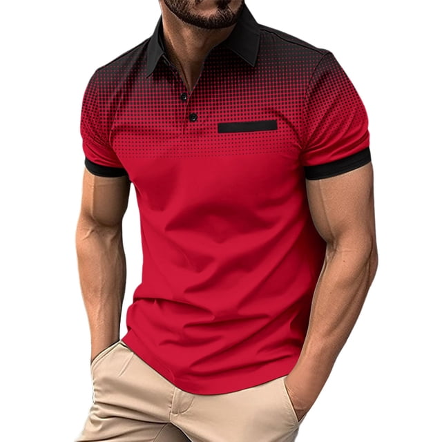Male Spring and Summer Workout Shirts for Men Breathable Short Sleeve T Custom T Shirts for Men Shirt Solid Color Button Heart Shirt Lapel Pocket Bottoming Shirt
