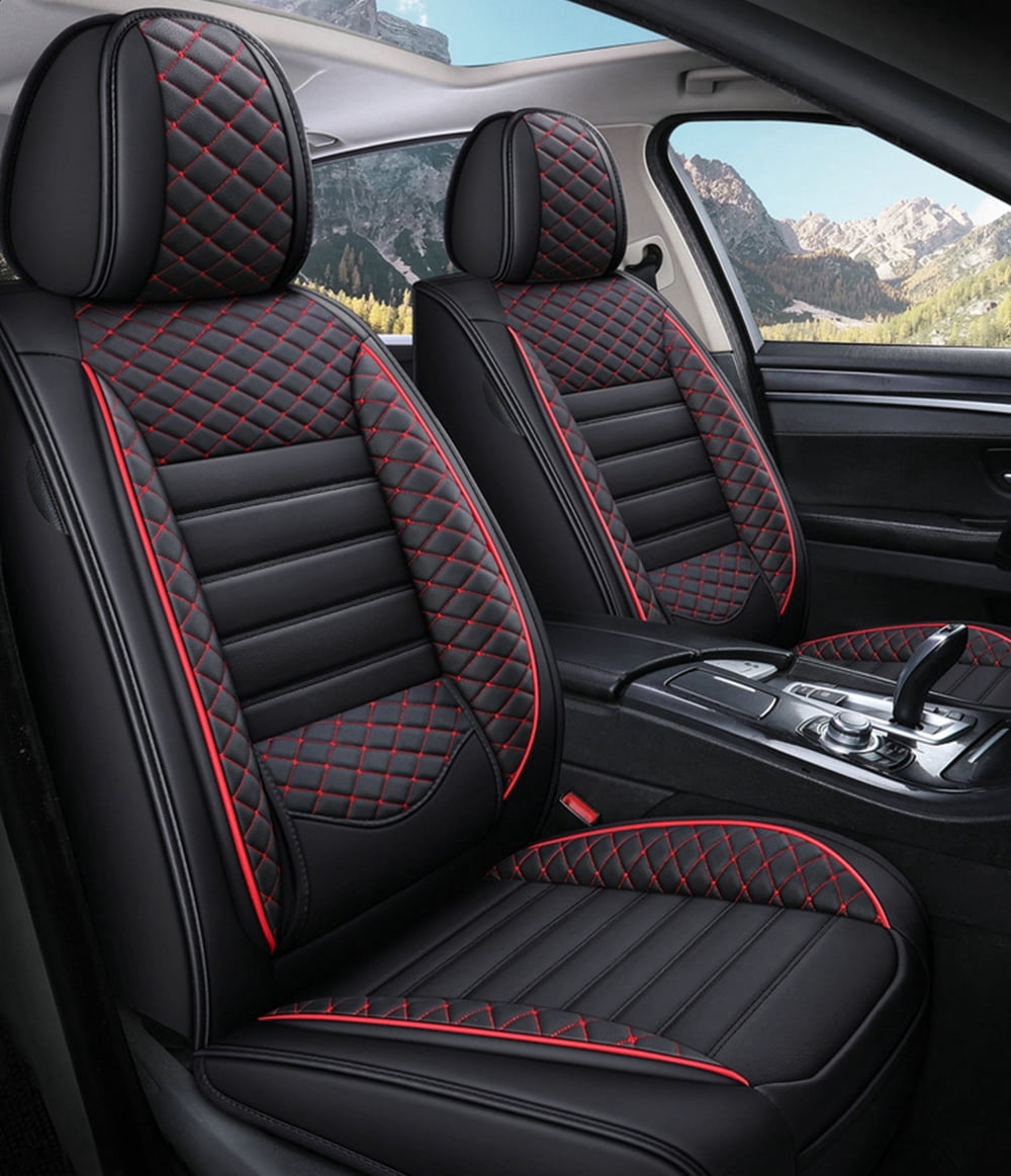 Maidao Car Seat Covers Leather Set for Jeep for Wrangler Unlimited 1986-Present 5 Seats Airbag Compatible Water Resistant Front Rear Cushion Protector Red