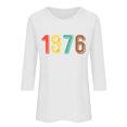 thumbnail image 4 of Uootdi Hauts pour Femmes Manches 3/4 Col Ras du Cou 1976 Imprimé Arc-en-Ciel Rétro Coupe Décontractée T-Shirts Nostalgiques pour Escapade d'Été Cadeau, 4 of 5