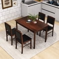 thumbnail image 4 of Gymax 5 PCS Dining Table Set for 4 w/Rubber Wood Legs Upholstered Seat Padded Backrest Brown, 4 of 9