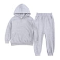 thumbnail image 1 of Zxxddp Fall Outfits Toddler Boy Spring Winter Solid Long Sleeve Hooded Simple Style Sweatshirt Velvet Pants Set Clothing Set, 1 of 2