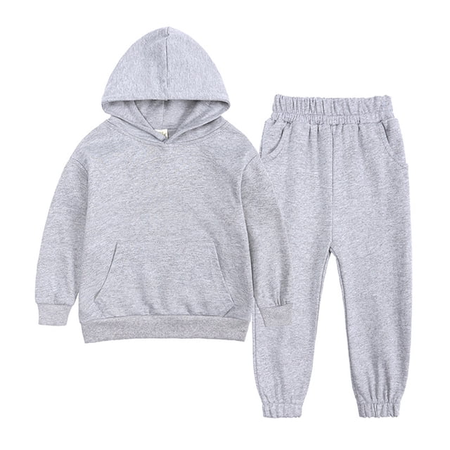 Zxxddp Fall Outfits Toddler Boy Spring Winter Solid Long Sleeve Hooded Simple Style Sweatshirt Velvet Pants Set Clothing Set