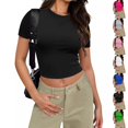 thumbnail image 1 of QIPOPIQ T-Shirts Basiques pour Femmes à Manches Courtes Coupe Ajustée T-Shirts Doux à Col Rond Court Y2k T-Shirt d'Été Mignon Vêtements de Mode de Gym Liquidation, 1 of 8