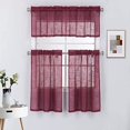 thumbnail image 1 of Diamond Home Linens 3 Piece Linen Semi Sheer Kitchen Window Curtain Tiers and Valance Set 36"" Long Burgundy., 1 of 1