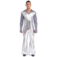 thumbnail image 1 of iiniim Men Shiny Metallic Jumpsuits 70s Disco Dance Leotards Stage Performance Costume Wide Leg Rompers Silver L, 1 of 7