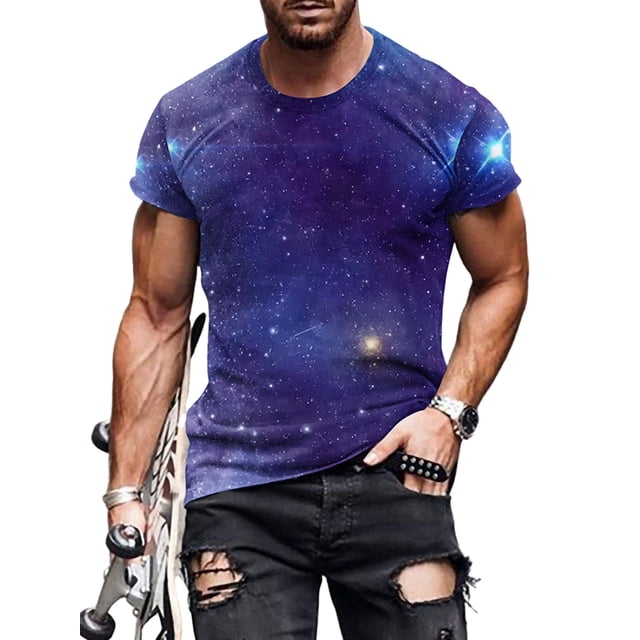 Bellella Hommes T-shirt Col Rond T-Shirts Manches Courtes Été Tops Mode 3D Impression Numérique Blouse Hommes Pull-Over Style B S