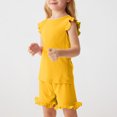 thumbnail image 2 of Toddler Girls Summer Short Sets Cotton Rib Knit Outfits Short Ruffle Cap Sleeve Tees T-Shirt Tank Tops + Skorts 2PC Sets Yellow 7-8 Years, 2 of 8
