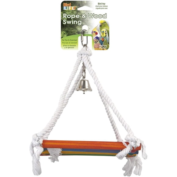 Penn-Plax Jouet balançoire en corde et plate-forme en bois avec cloche