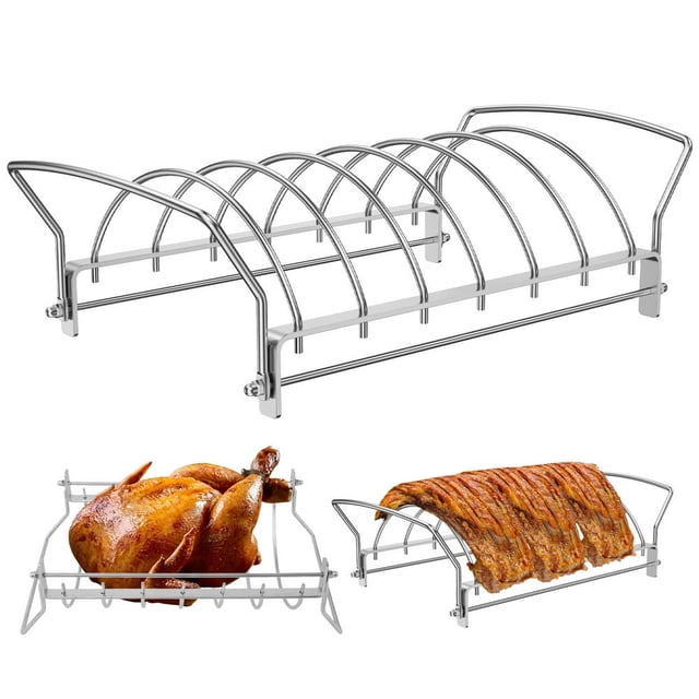 MesaSe Support de Rôtissage de Côtes en Acier Inoxydable 6 Emplacements Support de Grillage de Côtes 35x19.5x10cm