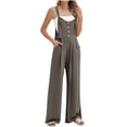 thumbnail image 1 of AherBiu Summer Jumpsuits for Women Sleeveless Button Suspenders Straight Leg Boho Rompers with Pockets, 1 of 7