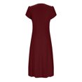 thumbnail image 3 of Ovzne Robes Grande Taille pour Femmes aux Formes Robe de Plage Robe d'Été pour Femmes Aguichant Mode Couleur Unie Poche à Volants Manches Courtes Robe à Col Rond Robe de Printemps Manches Courtes Liquidation, 3 of 6