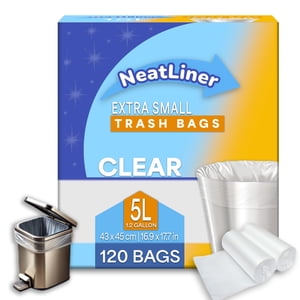 NeatLiner™ 5L Effacer les petits sacs d'ordures – 120 Sacs à corbeille pour salle de bain et bureau - Convient jusqu'à 5 Bacs de cuisine Litres
