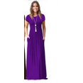 thumbnail image 1 of Robe Longue à Manches Courtes, Robe Maxi d'Été, Couleur Unie, pour Femme, Violet, TTG, 1 of 6