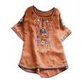 thumbnail image 1 of Blouses pour Femmes, T-Shirt Mode Décontracté Ample de Printemps Été pour Femmes, Couleur, Manches Courtes, Col Rond, Hauts Brodés, Blouse en Coton et Lin, 1 of 5
