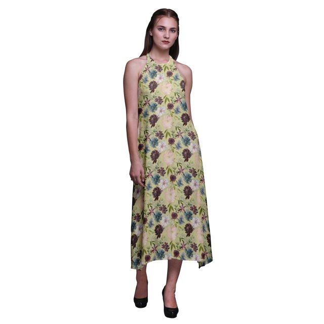 Bimba Robe Dos Nu pour Femmes à Col Licou, Florale, d'Été, pour Fête et Vacances – Grande