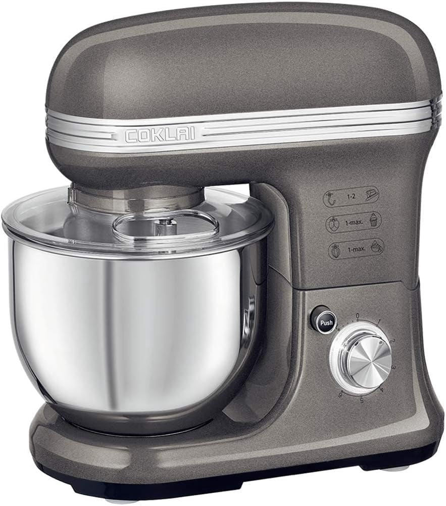 5.5QT COKLAI Kitchen Electric Stand Mixer, 6 Speed Kitchen Mixer with Stainless Steel Bowl, Aluminium Die-casting Head shell,24-month warranty