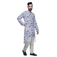thumbnail image 2 of Atasi Button Down Asymmetrical Kurta For Men Printed Mandarin Long Sleeve Shirt, 2 of 5