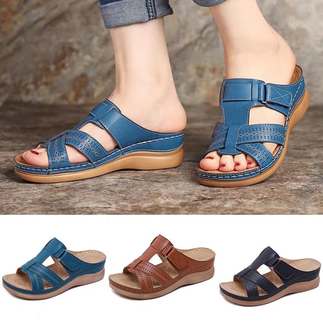 CAROOTU Ladies Orthopedic Shoes Open Toe Sandals Ladies Platform Slippers Summer Beach Rubber Soft Sole