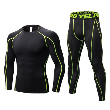 LANBAOSI Men Workout Set Compression Shirt and Pants Male Top Long Sleeve Sports Tight Base Layer Suit Quick Dry & Moisture-Wicking Size Medium