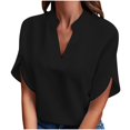 thumbnail image 4 of Ashirexll Hauts pour Femmes Tendance, Haut Décontracté Uni à Manches Courtes et Col en V, 4 of 6