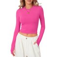 thumbnail image 2 of Faithtur T-shirt pour Femmes, Manches Longues Col Rond Ajusté Crop Top avec Trous pour les Pouces pour Usage Quotidien, 2 of 9