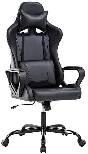 BestOffice Office Chair Ergonomic Racing Style, Lumbar Support Adjustable Stool Swivel Rolling for Women, Man, Black