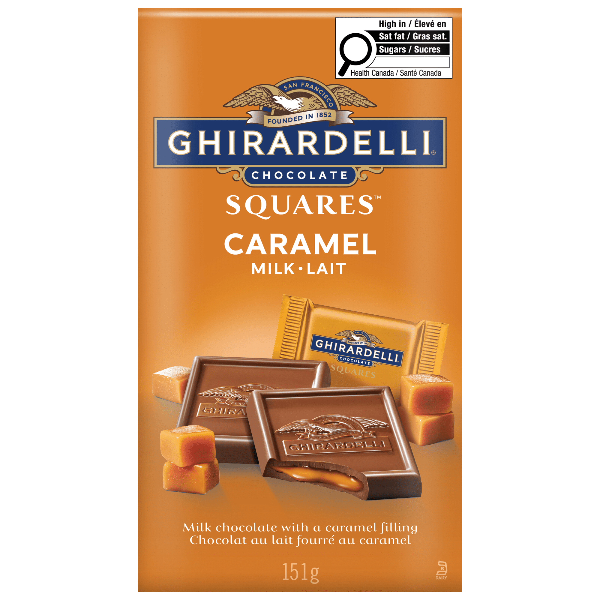 Carrés de chocolat au lait au caramel de GHIRARDELLI – Sachet (151 g)