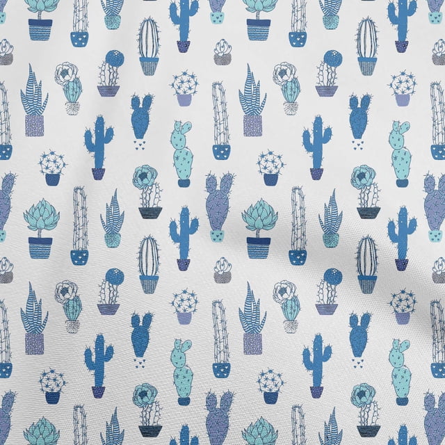 oneOone Velvet Medium Blue Fabric Cactus Fabric For Sewing Printed Craft Fabric By The Yard 58 Inch Wide