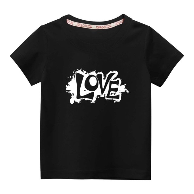 Penkiiy Tout-Petits Enfants Garçons Filles Mode Mignon Col Rond Imprimé Manches Courtes Haut 5-6 Ans Noir