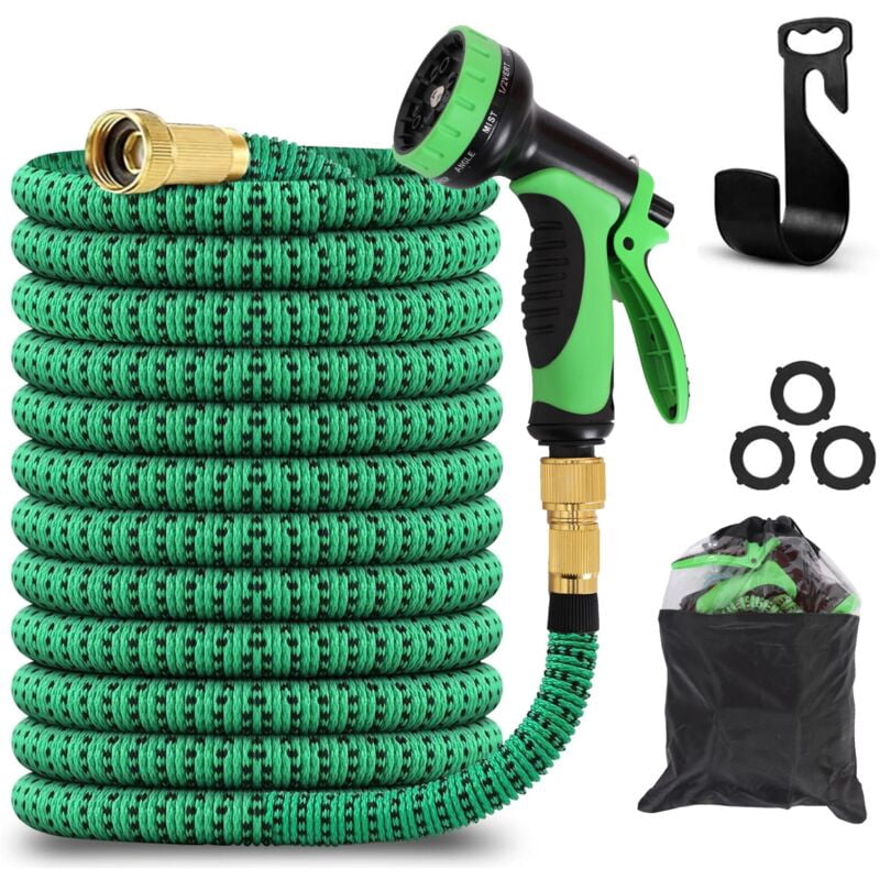 Expandable Garden Hose 30M/100FT, Retractable Flexible Water Hose with 10 Spray Modes, Adjustable Water Hose with 3/4" Adapters, Suitable for Garden, Car Wash (30m)