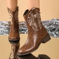 thumbnail image 2 of Cowboy Boots for Women Classic Embroidered Leather Round Toe Wide Mid Calf Cowgirl Boots Casual Winter Fall Slip on Riding Short Booties with Back Zipper, 2 of 7