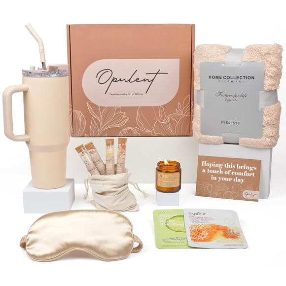 Luxury Self Care Gifts for Women, Get Well Soon Gift Basket, Care Package for Women with Cozy Blanket, 40oz Tumbler, Candle, Bath Salts, Spa Gift Box